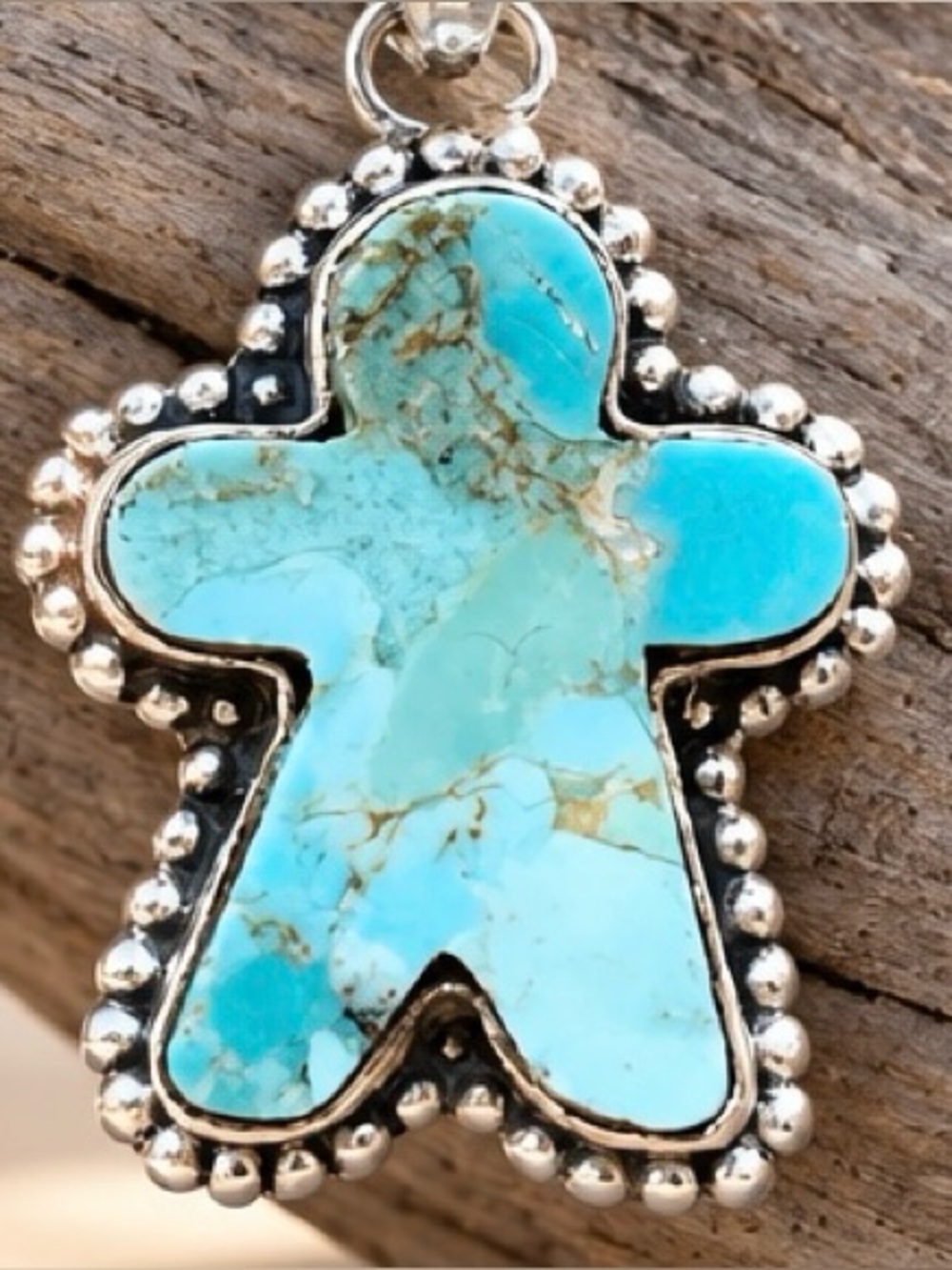 Turquoise 925 Sterling Silver Pendant Shaped gingerbread man